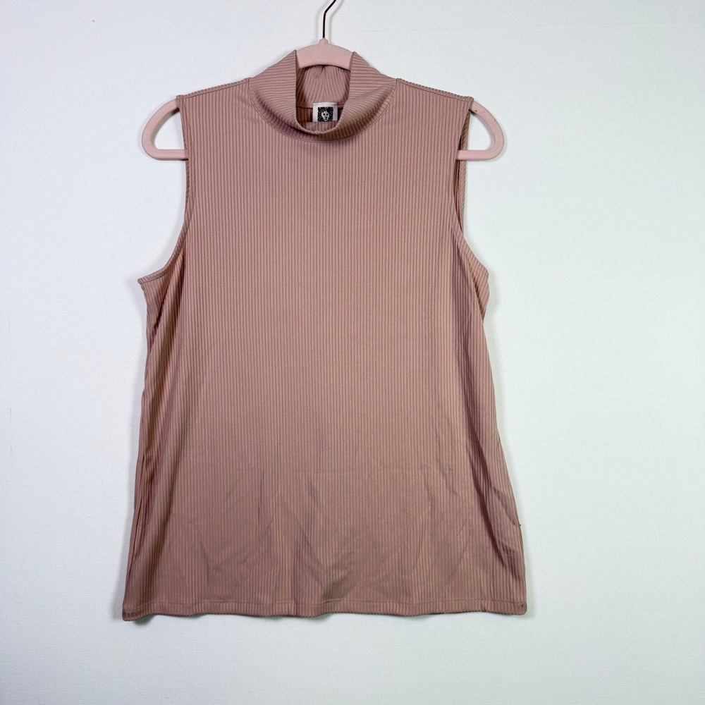 ANNE‎ KLEIN Pink Ribbed Mock Neck Sleeveless Shell Top Size L